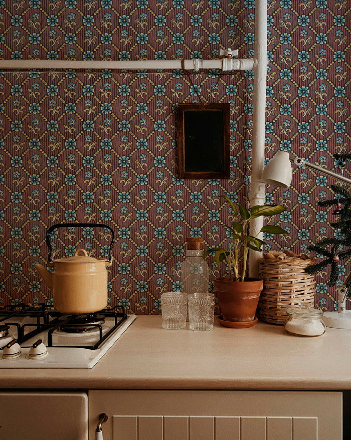 Papier peint "Coeurs garance"