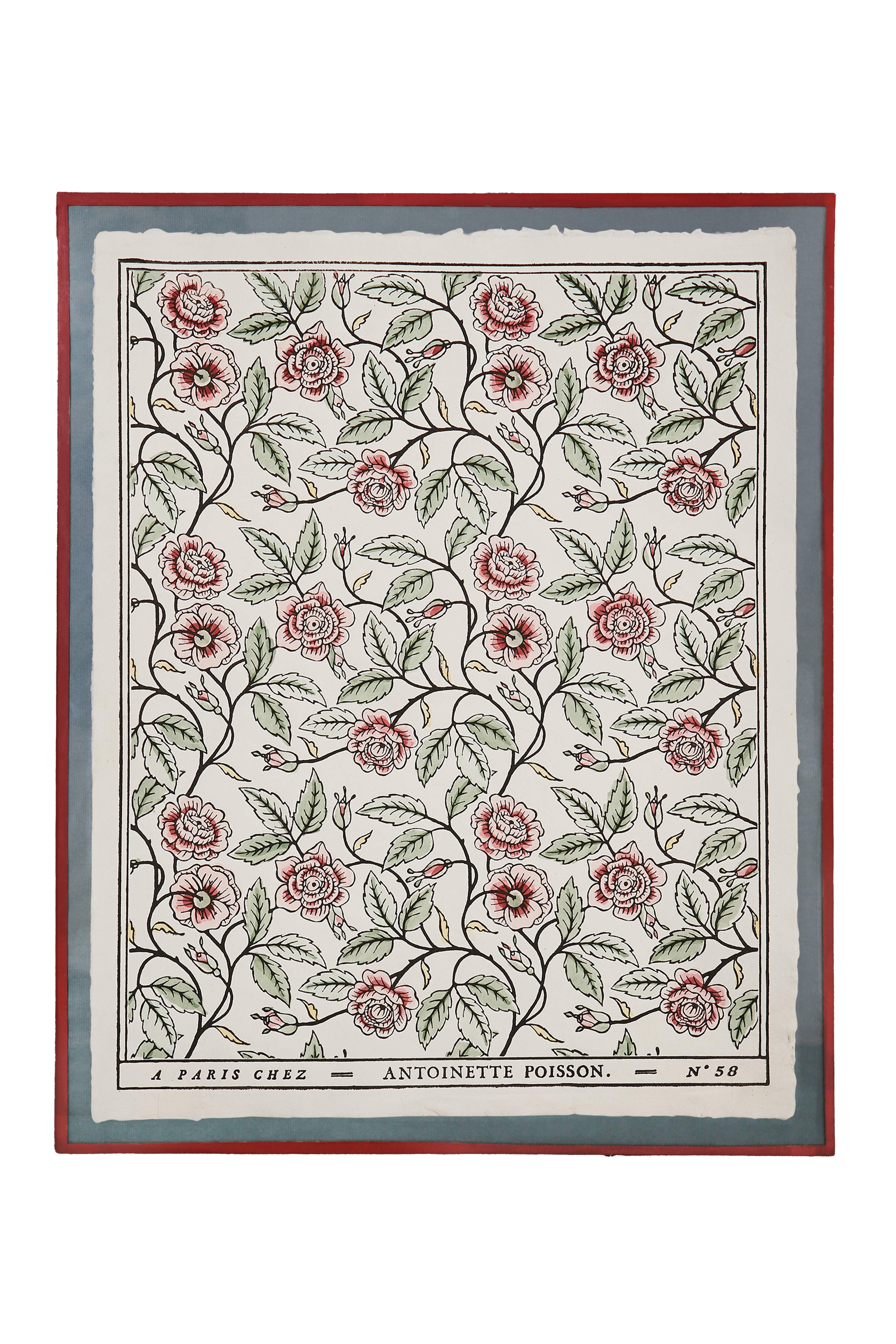 Framed domino paper "Buisson de roses"