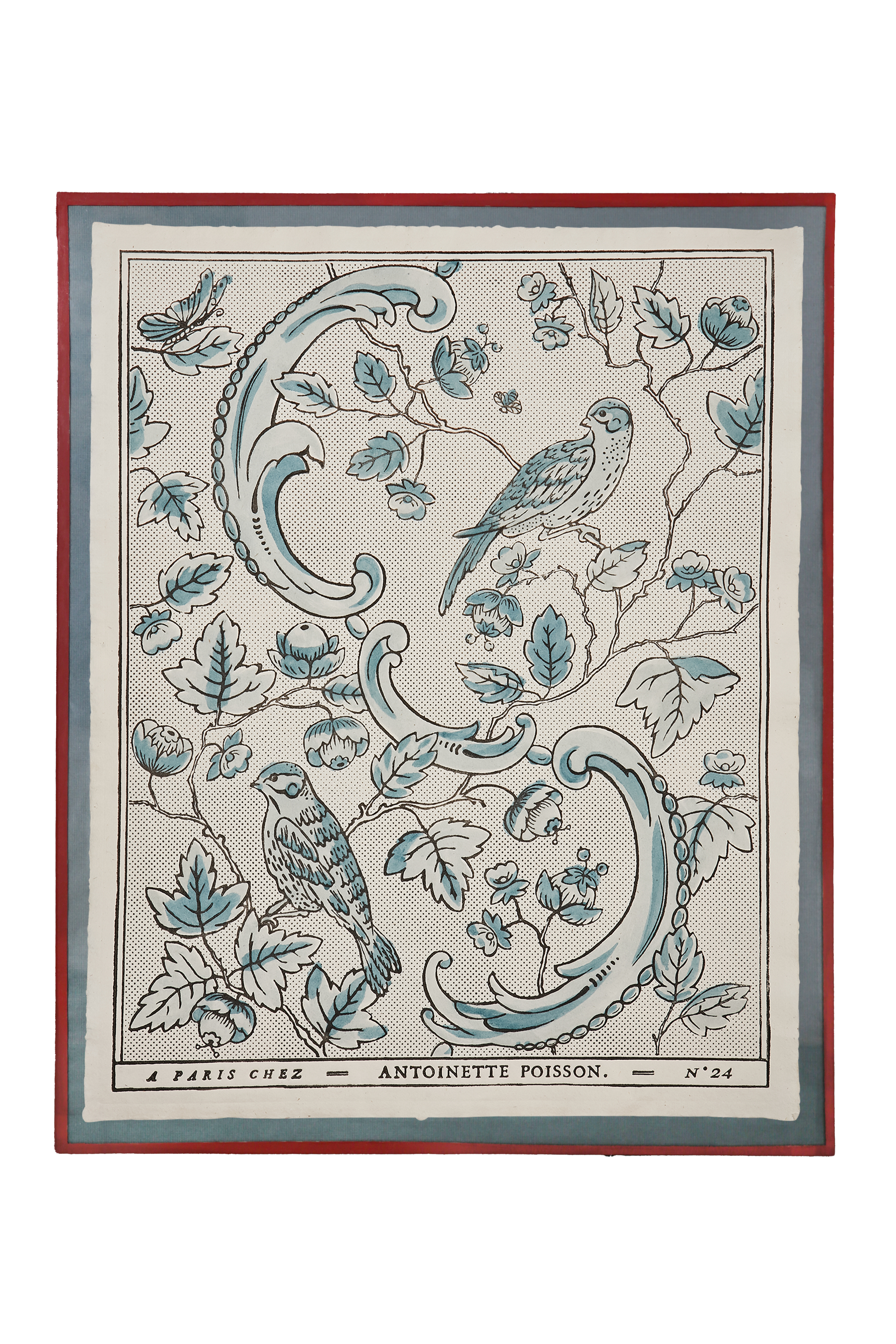 Framed domino paper "Oiseaux et Feuillage"