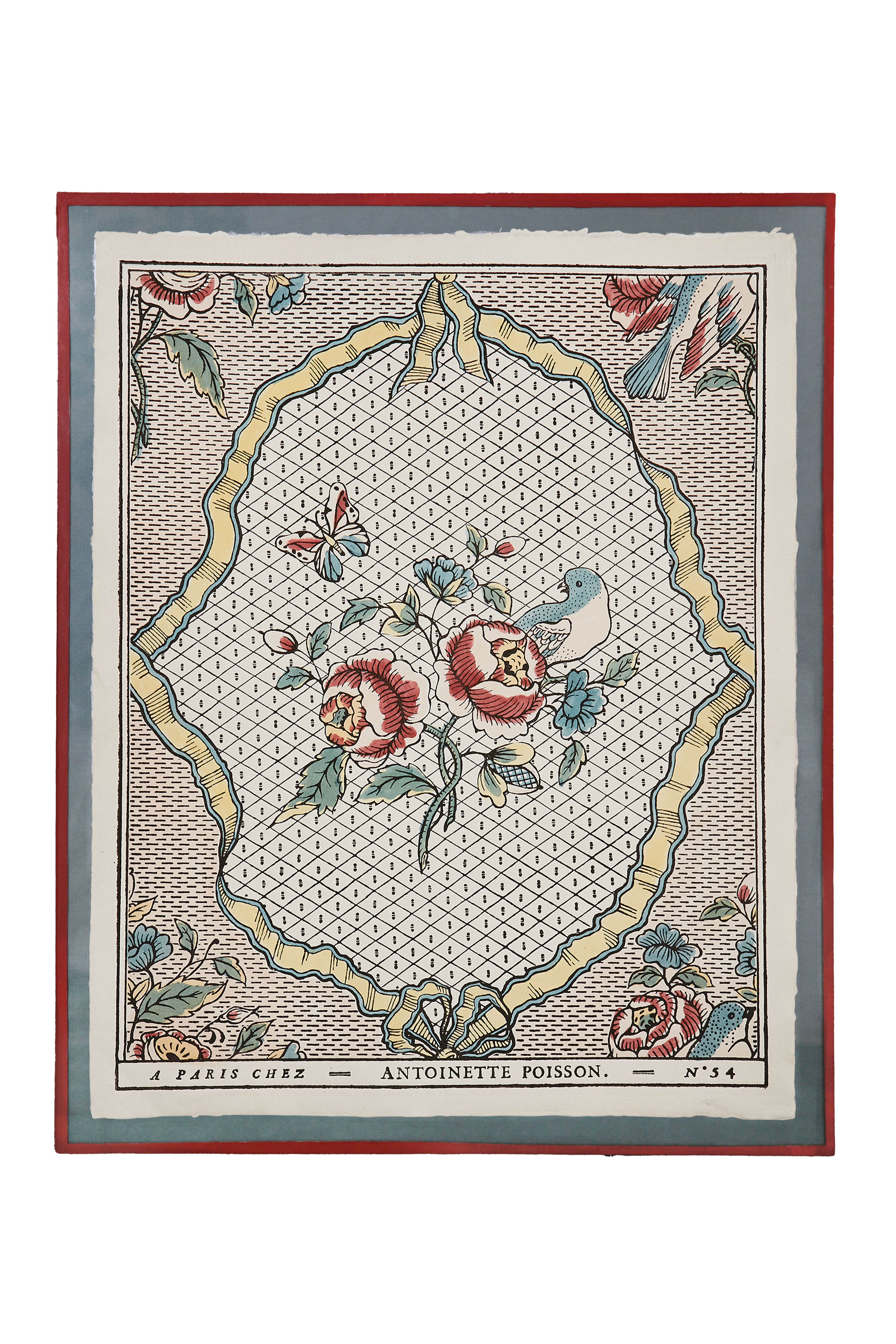 Framed domino paper "Rubans et oiseaux"